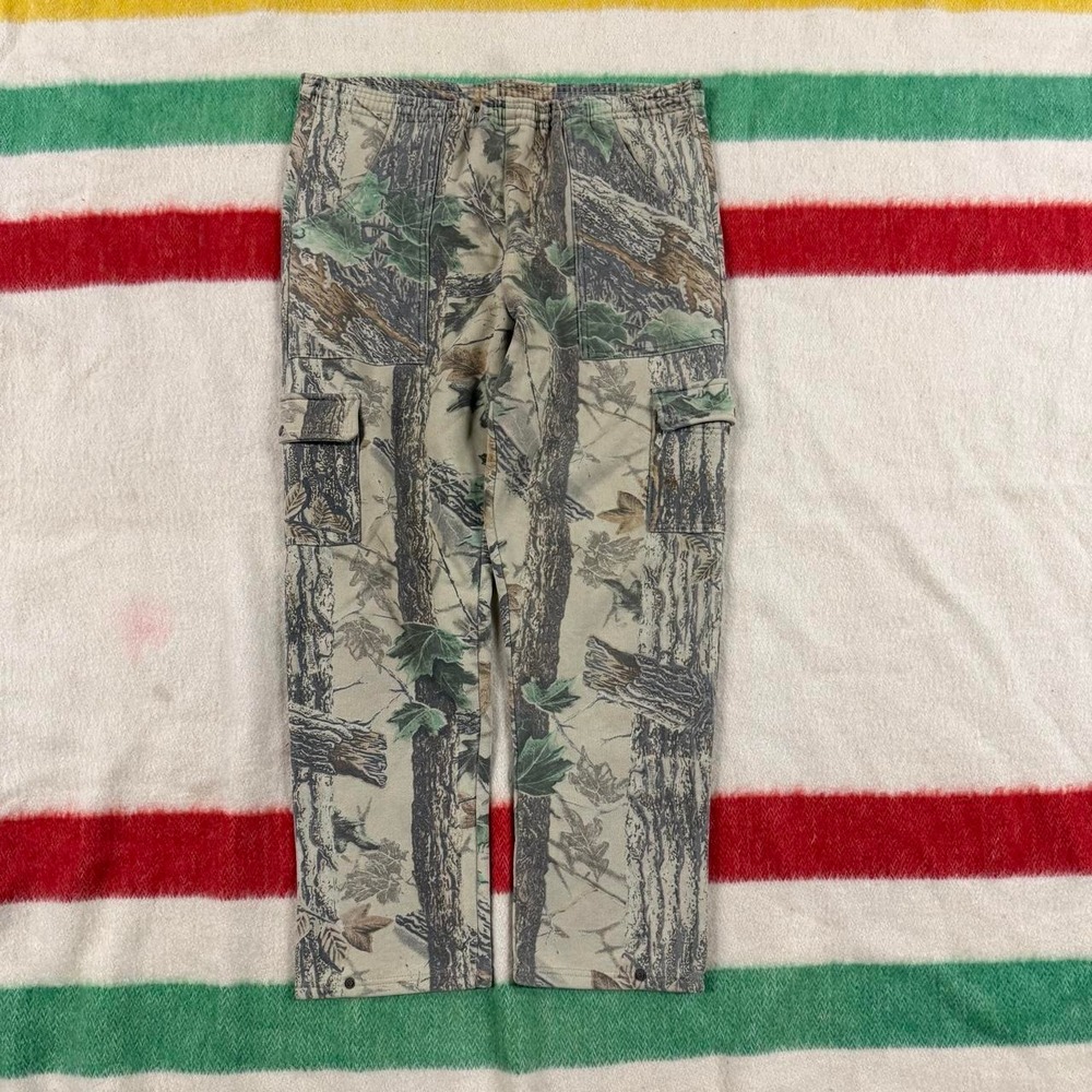 Vintage Jerzees Real Tree Camo Baggy Cargo Sweatpants Mens Medium 90s Outdoors